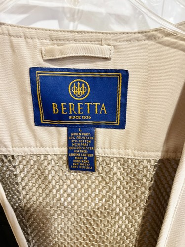 Beretta Fishing Vest Adult L Beige Mesh Pockets Zip Logo Outdoors - EUC - Picture 7 of 8