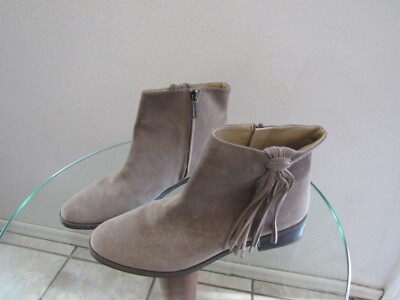 KARL LAGERFELD tan Suede Leather Fringe Ankle Boots Size 7.5 M