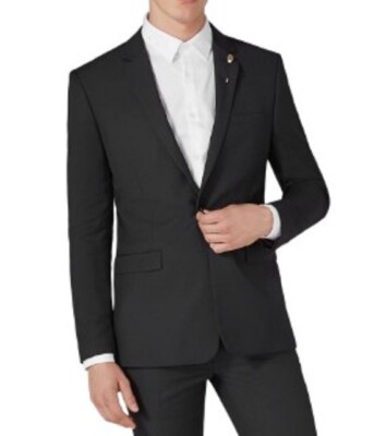 Topman Super Textured Suit Jacket Black 36R dz58