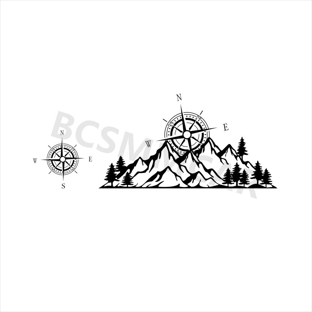Compass Mountain Tree Forest Decal Stickers for Car RV Truck 4Pcs