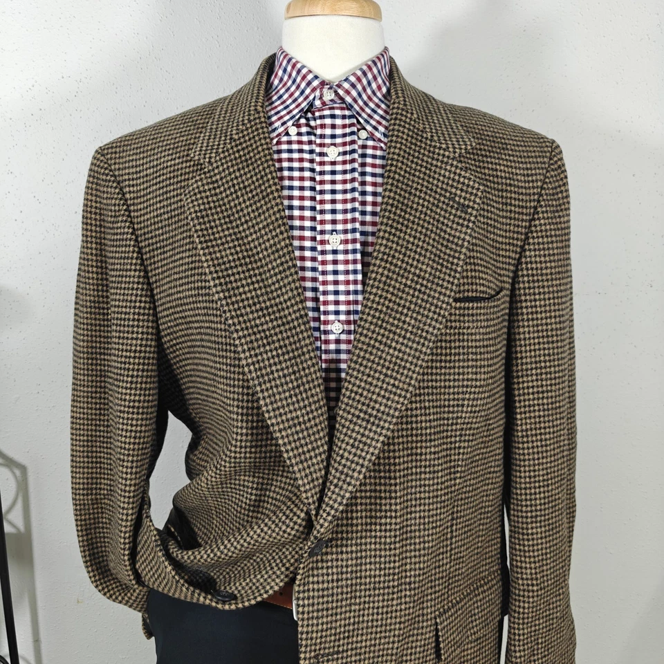 Abrigo Blazer Deportivo Robert Stock Para Hombre Dos Botones Cabello Camel? Pata de gallo marrón 46L Foto 2 de 4
