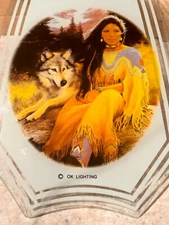vintage ok lighting touch lamp replacement glass set of (6 ) Native woman & Wolf