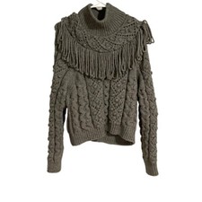 Zara Blogger Fav Gray Fringe Knit Sweater Size Small
