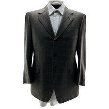 Canali Brown w/ Blue Check Wool 3 Button Double Vent Sport Coat Mens Size 40R