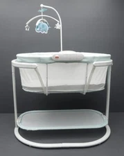 Fisher Price Soothing Motion Sound White/Blue Baby Bassinet Bedside Sleeper
