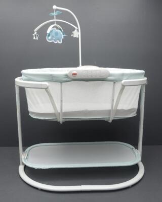 Fisher Price Soothing Motion Sound White/Blue Baby Bassinet Bedside Sleeper 