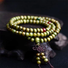 Buddhist Buddha Meditation Wood Prayer 6mm 108 Beads Mala Bracelet - Green