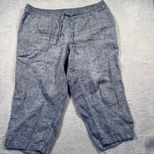 Lands' End Linen Capri Pants Women's 20W Blue Gray Elastic Waist Drawstring
