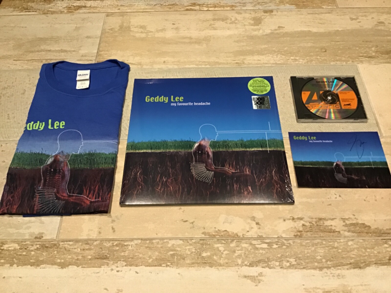 Geddy Lee My Favourite Headache Vinyl signed Autographed card/promoCDTshirt RUSH