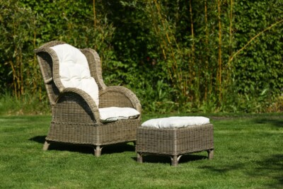 Garten Rattansessel Gartensofa Sessel Outdoor Relaxsessel mit Fußhocker