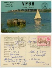 1966 Hamilton Bermuda Radio QSL VP9H Percy Hunt - cover/postcard