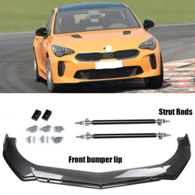 For Kia Stinger GT Carbon Style Front Bumper Lip Spoiler Splitter +Strut Rods