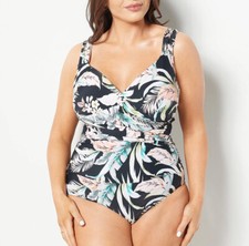 Jantzen Print Surplice Maillot One- Piece Swimsuit Black Cabana Size 12 A477181