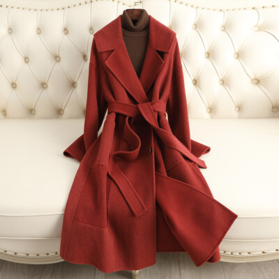 Winter Double-faced Cashmere Coat Women Long 92% Wool 8% Alpaca
