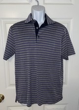 Hart Schaffner Marx Sz MEDIUM Gray Purple Striped Cotton Golf Polo Shirt EUC