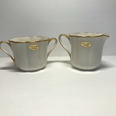 Noritake Ivory China Gold Trim Creamer Open Sugar Bowl Simple