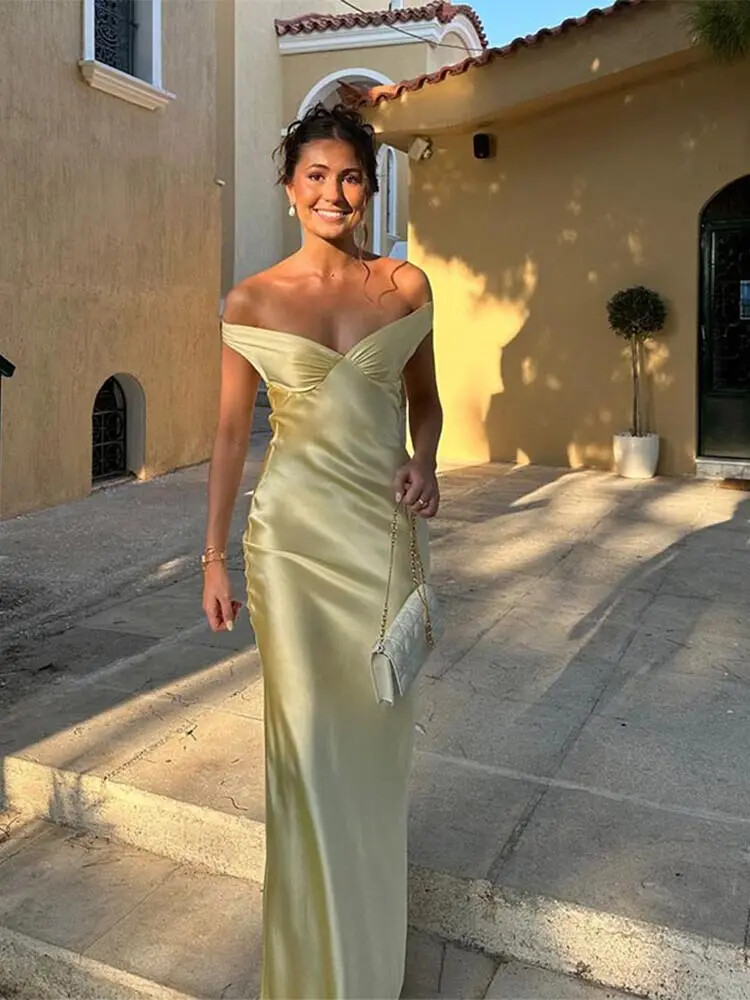 Elegant Maxi Dress for Off Shoulder Sleeveless Slim Long Robe Lady Evening Gown Elegant Maxi Dress for Off Shoulder Sleeveless Slim Long Robe Lady Evening Gown
