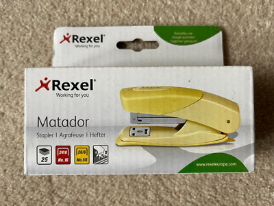 Rexel Matador Hefter gelb, halber Streifen, 24/6 (Nr.16), 26/6 (Nr. 56), 25 Blatt