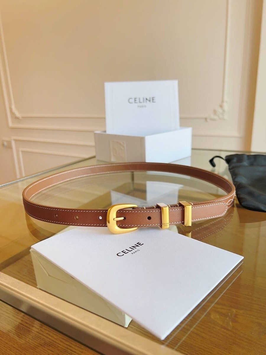 CELINE Triomphe Belt – Tan Calfskin Leather – Gold Hardware – 80