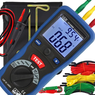 CEM DT-5300B Erdungswiderstand Tester Satz 2000Ω 200V 3-Pole 2-Pole Hilfsonden