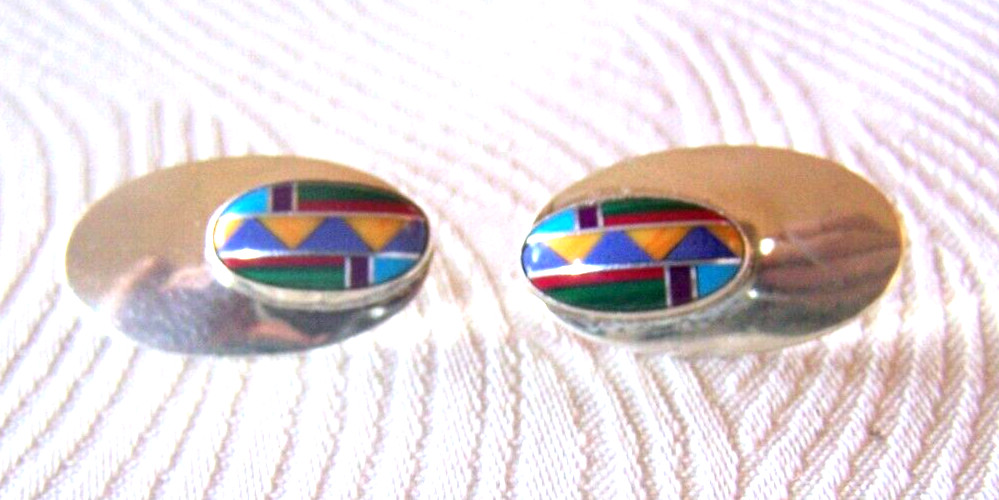 Oval Multi Gemstone Turquoise Shield Earrings Ste… - image 6