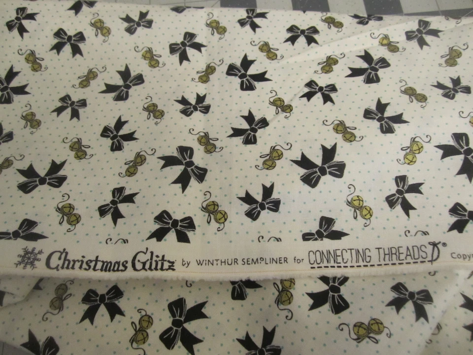 Connecting Threads Cotton Fabric Christmas Glitz Bows Bells Piece 68" x 26" - Image 2 of 4