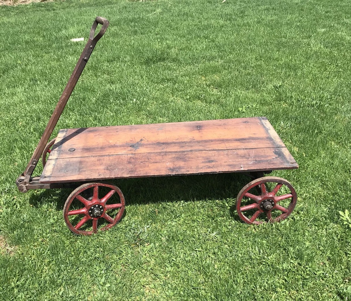Antique Roller Bearing Coaster Wagon, Red Wood Spoke Wheels