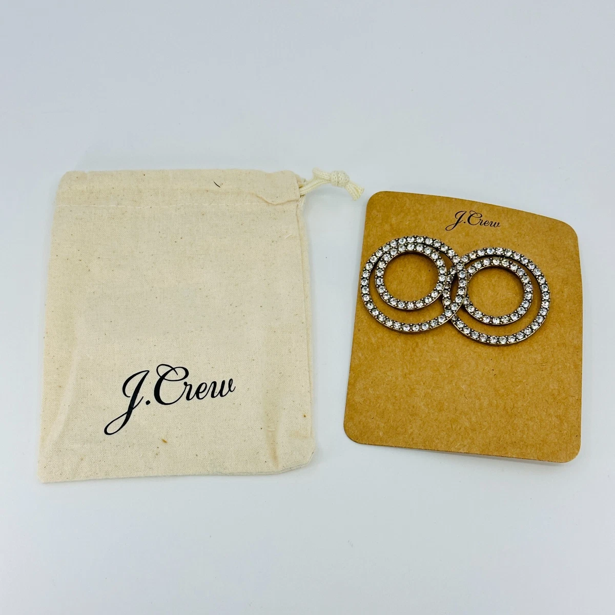 J. Crew Earrings Statement Rhinestone Double Circles Silver Tone