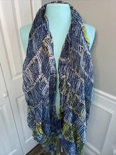 Women’s Accent Scarf Blue Green Pink 72”L x 38”W Lightweight Semi-Sheer