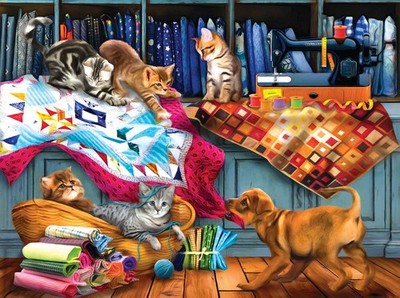 Tom Wood Quilting Room Mischief 1000 pc Puzzle