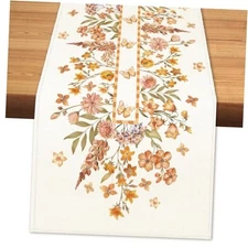 Table Runner Wildflower Burlap 13" x 72", Table Runner Fall Floral Butterfly