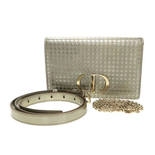 AUTH CHRISTIAN DIOR 30 MONTAIGNE POCHETTE 2 EN 1 S2086 CHAMPAGNE MÉTAL DORÉ