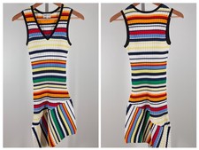 Milly Dress Multicolor Striped Ribbed Knit Asymmetric Hem Sleeveless Bodycon XS
