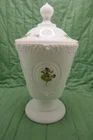 Vintage Fenton Milk Glass "Violets in the Snow" Lidded Cany Dish - M Kunz