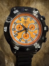 Invicta men's chronograph wristwatch orange dial black band quartz
