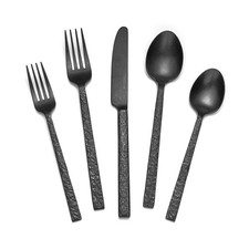 KINGSTONE 40 Pcs Black Hammered Silverware Set for 8, 18/10 Stainless Steel H...