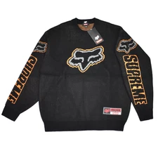 NWT Supreme Fox Racing Logo Knit Crewneck Sweater Black FW25 Men's M AUTHENTIC
