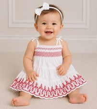 Ralph Lauren Baby Girl Smocked Sundress Bloomer 3M NWT White Red Embroidered