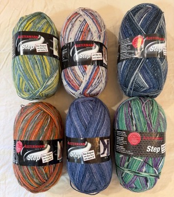 Austermann Step Sock Yarn 75% SW Wool 100g 420m Aloe Vera Jojoba Oil Lot Of 6