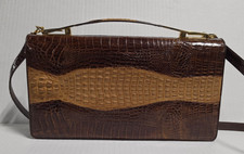 Genuine Alligator Crocodile Leather Handbag Brown Chain Strap Clutch Purse