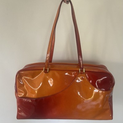 vintage christian dior vernice ombré orange patent leather boston