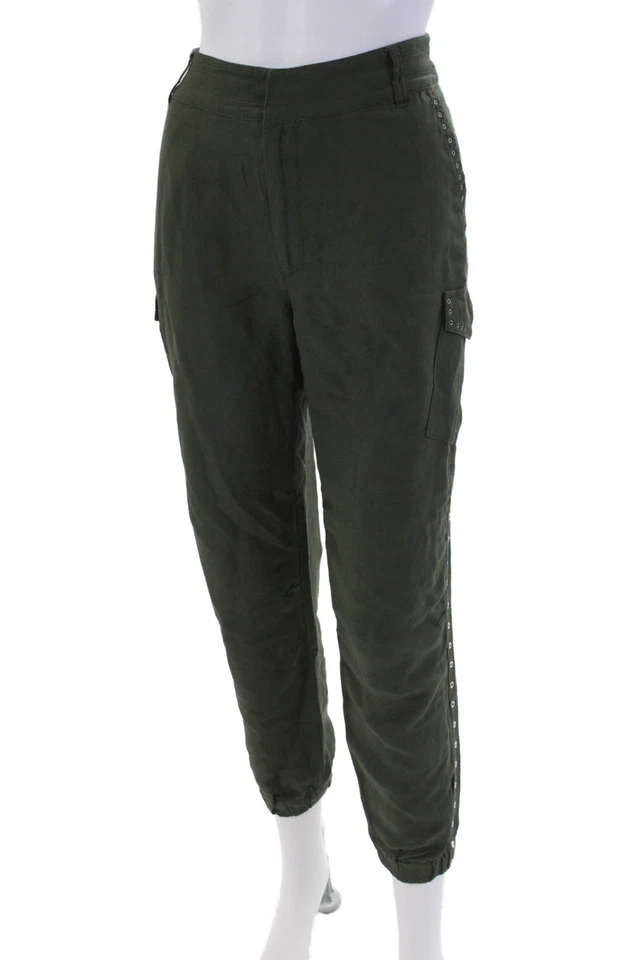 10 Pantalones cargo cónicos de tiro alto tachonados verdes talla 6 Crosby Derek Lam para mujer Foto 2 de 4