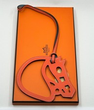 Hermes Paddock Cheval Leather Bag Charm Orange/Teal 100% Authentic