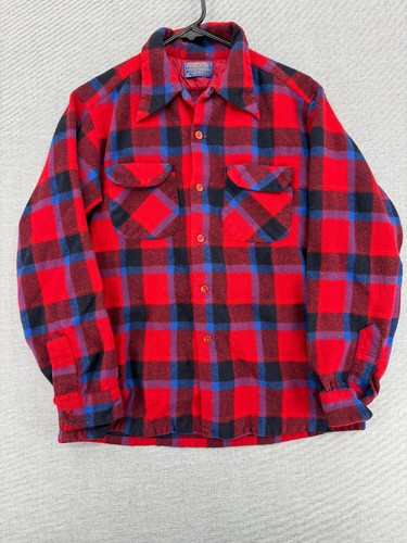 Pendleton, Vtg 80s Pendleton Virgin Wool Button Plaid Shirt Womens L Loop Collar