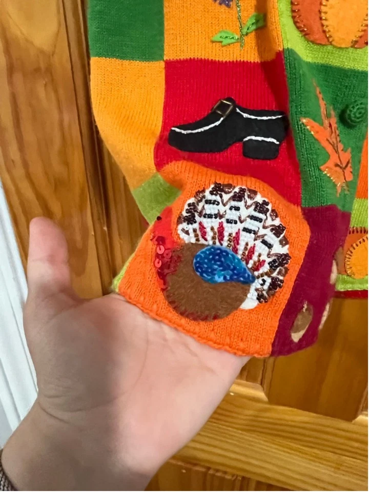 RARO DE COLECCIÓN Chaleco Tejido Michael Simon Acción de Gracias Temático Festivo Patchwork PS Foto 2 de 4