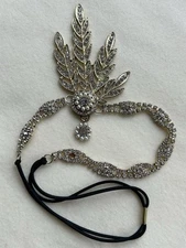 Babeyond Rhinestone Studded Leaf Headband Goldtone 1920s Gatsby  Style