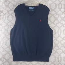 Polo Ralph Lauren Mens XL Black 100 Pima Cotton V-Neck Sweater Vest Pony