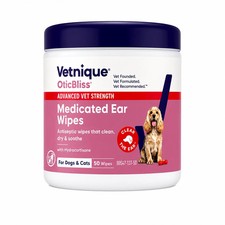 Vetnique Oticbliss Cat Dog Ear Wipes - Advanced Strength Medicated Dog Ear Inf