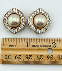 Carolee Iridescent Faux Pearl Rhinestone Art Deco Style Round Clip On Earrings — photo 7