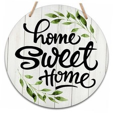Welcome Sign for Front Door, Home Sweet Home Round Hanging Sign With Rustic
